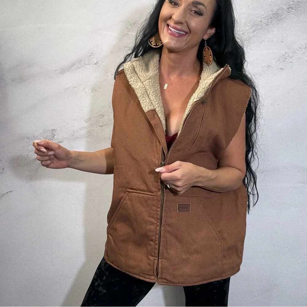 Men's Brown Vest with Sherpa Lining - Picture 2 of 5